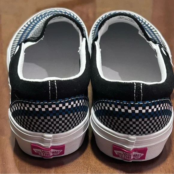 VANS Slip On Skate Shoes Black Blue Gray Mini Checkered NEW! Women’s 8 Men’s 6.5 - Picture 4 of 11